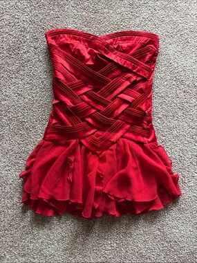 Urban Behavior Strapless Red Woven Bodice Ruffle Dress